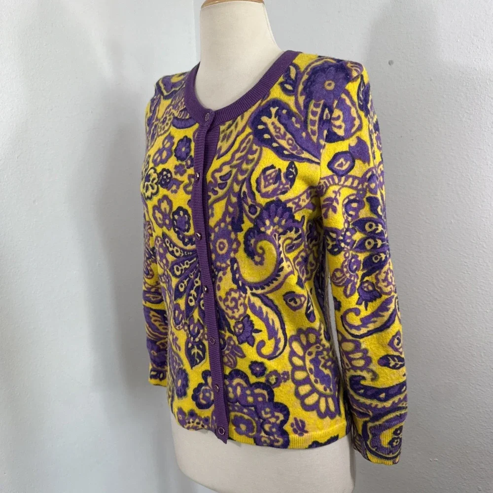 Kate Spade Cardigan‎ Womens S Paisley Floral Wool Psychedelic Statement Kni